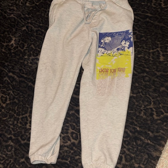 Urban Outfitters Other - Urban Outfitters Light Gray Graphic Jogger Sweatpants - Yellow & Blue Print